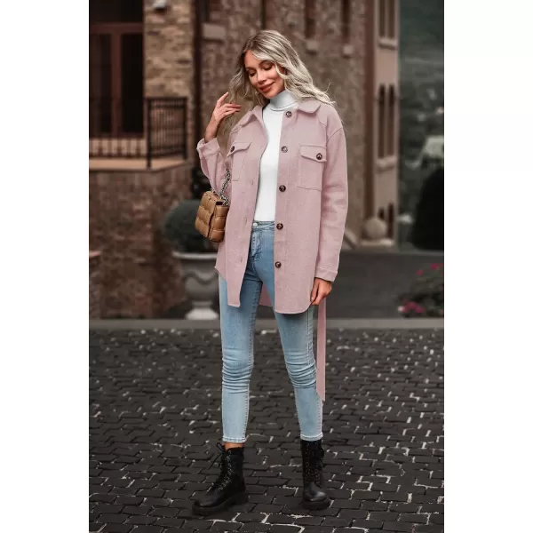 imagePRETTYGARDEN Womens Fall Fashion Winter Trench Coats Lapel Button Down Peacoat Belted Outerwear Casual JacketsPink