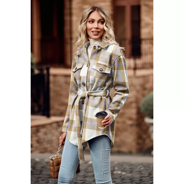 imagePRETTYGARDEN Womens Fall Fashion Winter Trench Coats Lapel Button Down Peacoat Belted Outerwear Casual JacketsPlaid Blue Brown