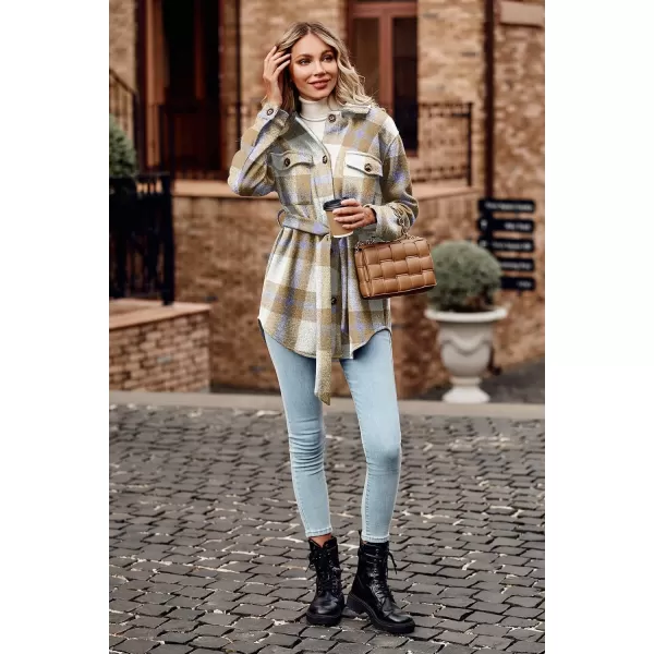 imagePRETTYGARDEN Womens Fall Fashion Winter Trench Coats Lapel Button Down Peacoat Belted Outerwear Casual JacketsPlaid Blue Brown