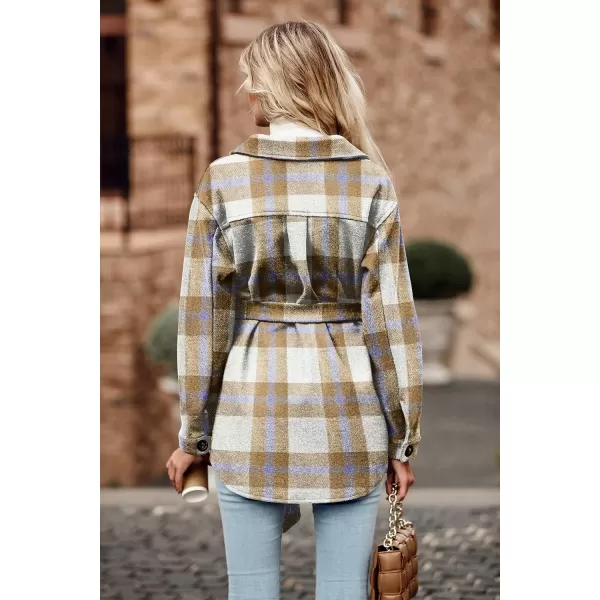 imagePRETTYGARDEN Womens Fall Fashion Winter Trench Coats Lapel Button Down Peacoat Belted Outerwear Casual JacketsPlaid Blue Brown