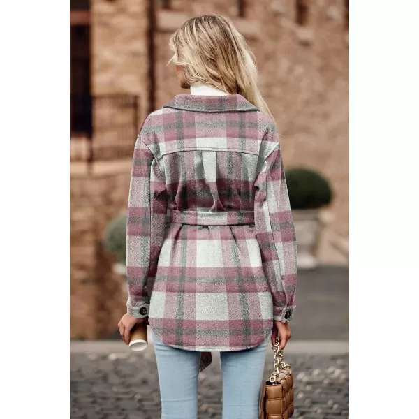 imagePRETTYGARDEN Womens Fall Fashion Winter Trench Coats Lapel Button Down Peacoat Belted Outerwear Casual JacketsPlaid Pink White