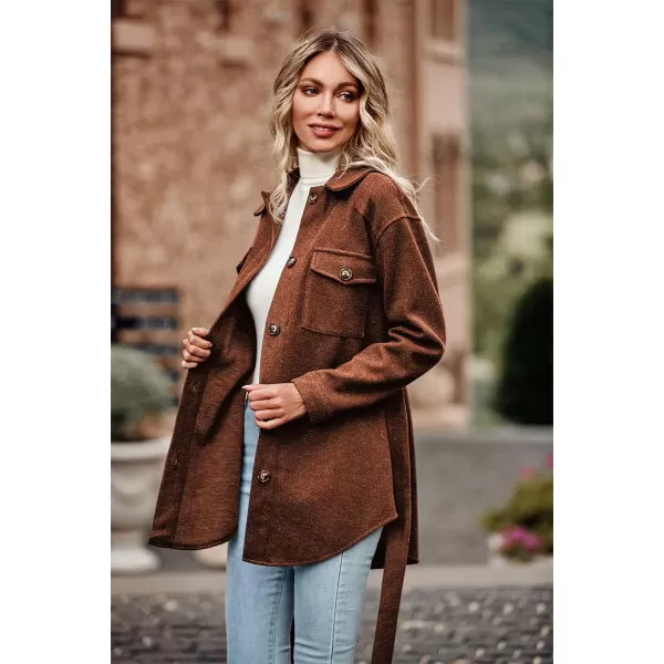imagePRETTYGARDEN Womens Fall Fashion Winter Trench Coats Lapel Button Down Peacoat Belted Outerwear Casual JacketsRed Brown