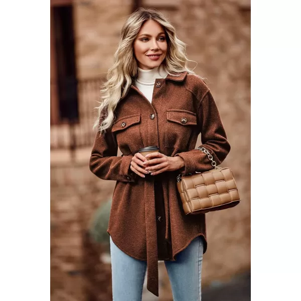 imagePRETTYGARDEN Womens Fall Fashion Winter Trench Coats Lapel Button Down Peacoat Belted Outerwear Casual JacketsRed Brown
