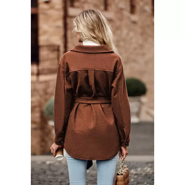 imagePRETTYGARDEN Womens Fall Fashion Winter Trench Coats Lapel Button Down Peacoat Belted Outerwear Casual JacketsRed Brown