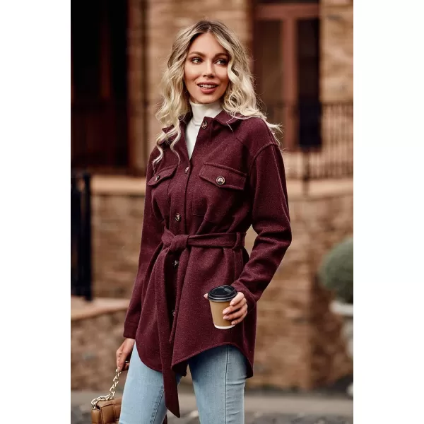 imagePRETTYGARDEN Womens Fall Fashion Winter Trench Coats Lapel Button Down Peacoat Belted Outerwear Casual JacketsWine Red