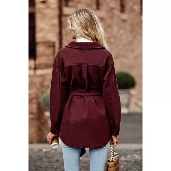 imagePRETTYGARDEN Womens Fall Fashion Winter Trench Coats Lapel Button Down Peacoat Belted Outerwear Casual JacketsWine Red