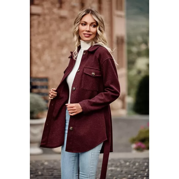 imagePRETTYGARDEN Womens Fall Fashion Winter Trench Coats Lapel Button Down Peacoat Belted Outerwear Casual JacketsWine Red