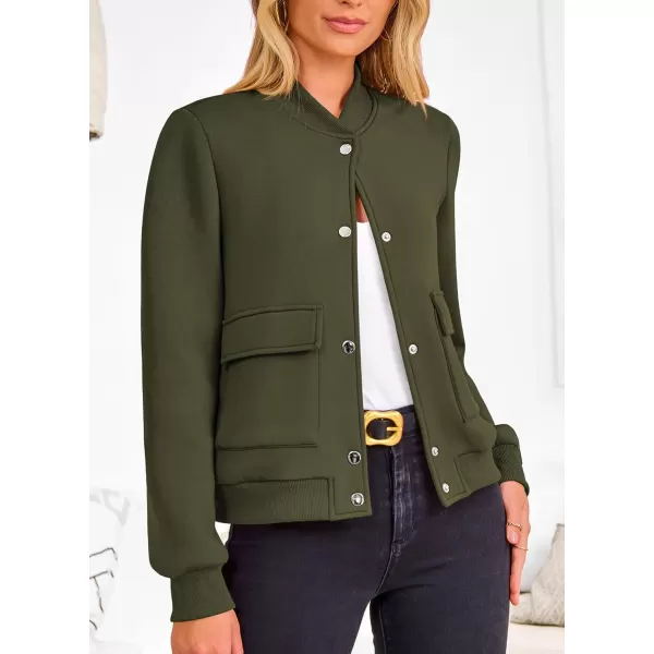 imagePRETTYGARDEN Womens Fall Varsity Bomber Jackets Casual Long Sleeve Button up Lightweight Cropped Coats OuterwearArmy Green