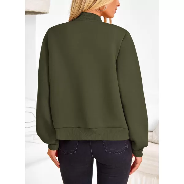 imagePRETTYGARDEN Womens Fall Varsity Bomber Jackets Casual Long Sleeve Button up Lightweight Cropped Coats OuterwearArmy Green