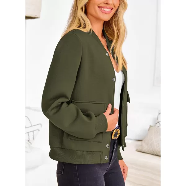 imagePRETTYGARDEN Womens Fall Varsity Bomber Jackets Casual Long Sleeve Button up Lightweight Cropped Coats OuterwearArmy Green