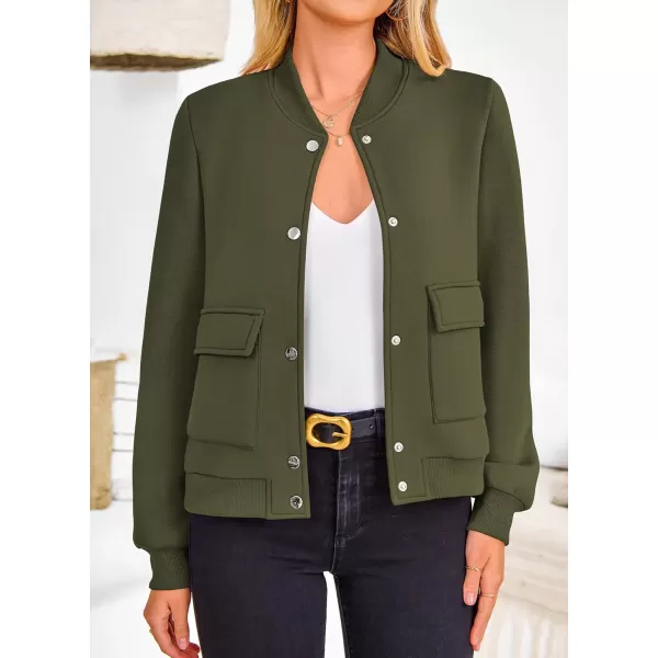imagePRETTYGARDEN Womens Fall Varsity Bomber Jackets Casual Long Sleeve Button up Lightweight Cropped Coats OuterwearArmy Green