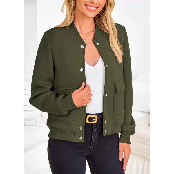 imagePRETTYGARDEN Womens Fall Varsity Bomber Jackets Casual Long Sleeve Button up Lightweight Cropped Coats OuterwearArmy Green