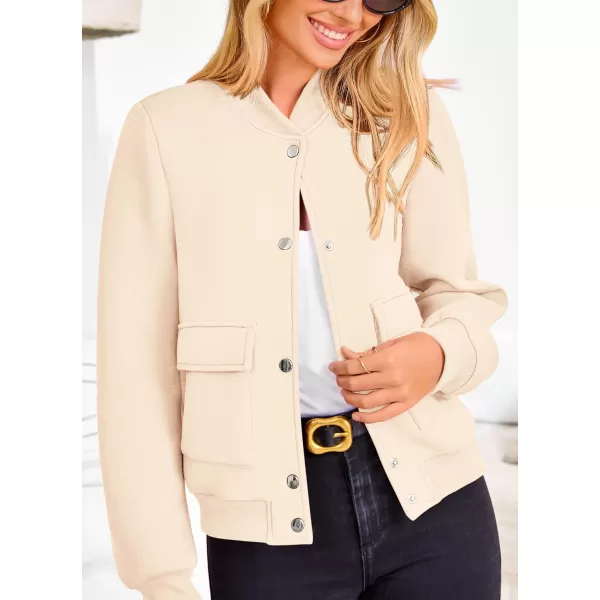 imagePRETTYGARDEN Womens Fall Varsity Bomber Jackets Casual Long Sleeve Button up Lightweight Cropped Coats OuterwearBeige