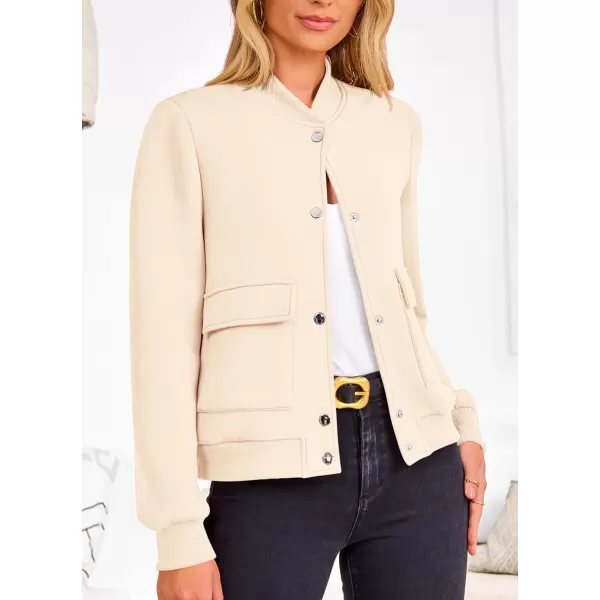imagePRETTYGARDEN Womens Fall Varsity Bomber Jackets Casual Long Sleeve Button up Lightweight Cropped Coats OuterwearBeige