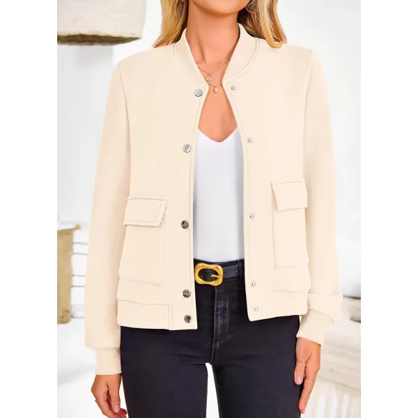 imagePRETTYGARDEN Womens Fall Varsity Bomber Jackets Casual Long Sleeve Button up Lightweight Cropped Coats OuterwearBeige