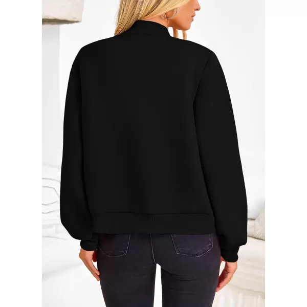 imagePRETTYGARDEN Womens Fall Varsity Bomber Jackets Casual Long Sleeve Button up Lightweight Cropped Coats OuterwearBlack