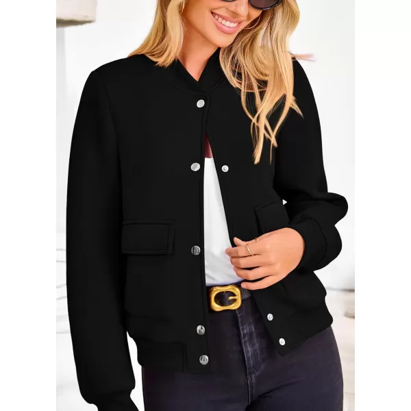 imagePRETTYGARDEN Womens Fall Varsity Bomber Jackets Casual Long Sleeve Button up Lightweight Cropped Coats OuterwearBlack