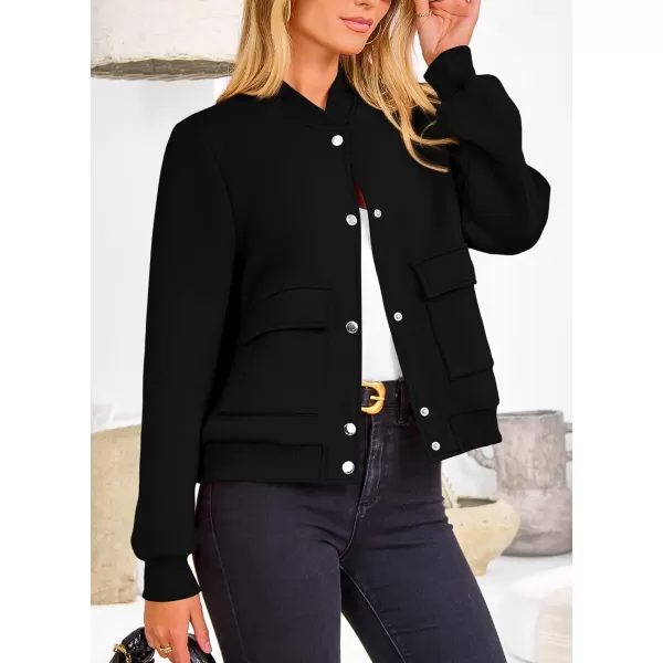 imagePRETTYGARDEN Womens Fall Varsity Bomber Jackets Casual Long Sleeve Button up Lightweight Cropped Coats OuterwearBlack