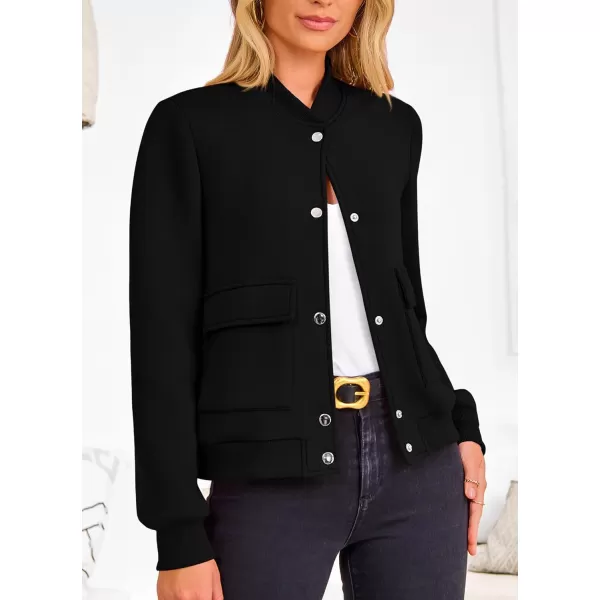 imagePRETTYGARDEN Womens Fall Varsity Bomber Jackets Casual Long Sleeve Button up Lightweight Cropped Coats OuterwearBlack