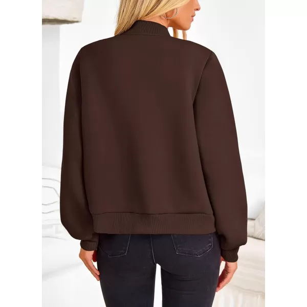 imagePRETTYGARDEN Womens Fall Varsity Bomber Jackets Casual Long Sleeve Button up Lightweight Cropped Coats OuterwearCoffee