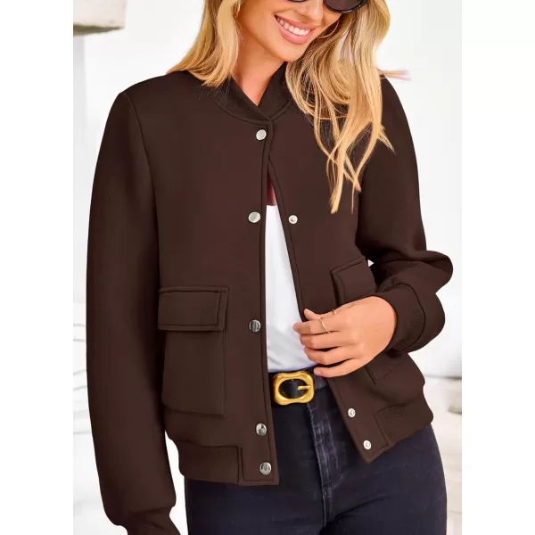 imagePRETTYGARDEN Womens Fall Varsity Bomber Jackets Casual Long Sleeve Button up Lightweight Cropped Coats OuterwearCoffee