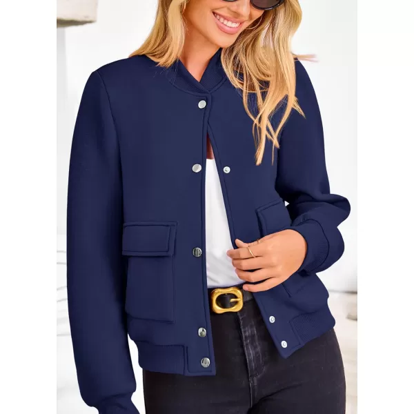 imagePRETTYGARDEN Womens Fall Varsity Bomber Jackets Casual Long Sleeve Button up Lightweight Cropped Coats OuterwearDark Blue
