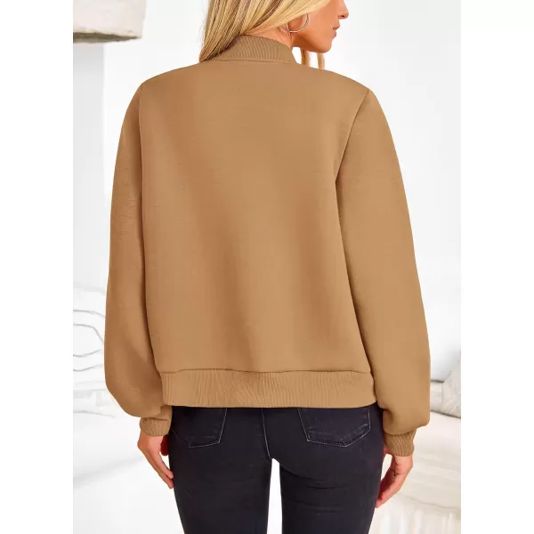 imagePRETTYGARDEN Womens Fall Varsity Bomber Jackets Casual Long Sleeve Button up Lightweight Cropped Coats OuterwearKhaki
