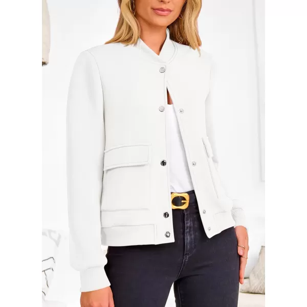 imagePRETTYGARDEN Womens Fall Varsity Bomber Jackets Casual Long Sleeve Button up Lightweight Cropped Coats OuterwearWhite