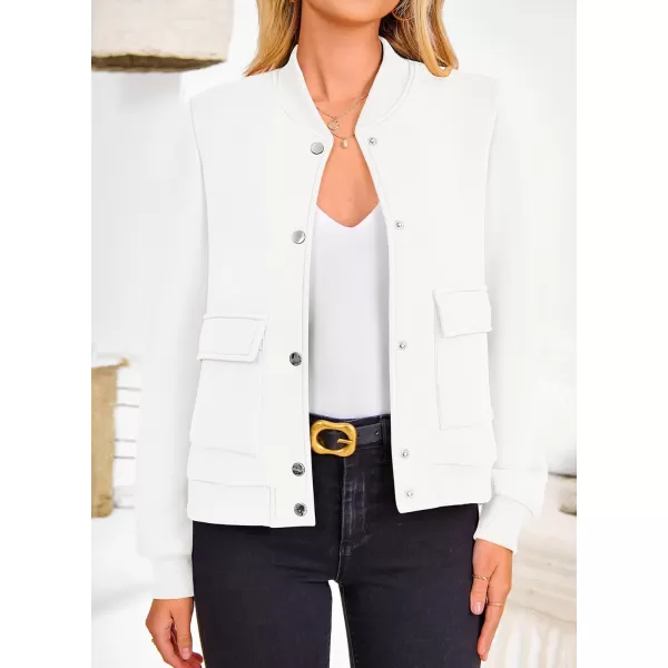 imagePRETTYGARDEN Womens Fall Varsity Bomber Jackets Casual Long Sleeve Button up Lightweight Cropped Coats OuterwearWhite