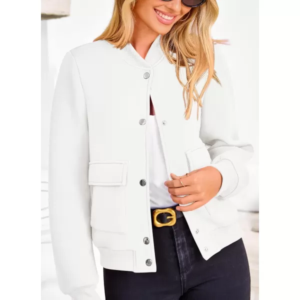 imagePRETTYGARDEN Womens Fall Varsity Bomber Jackets Casual Long Sleeve Button up Lightweight Cropped Coats OuterwearWhite