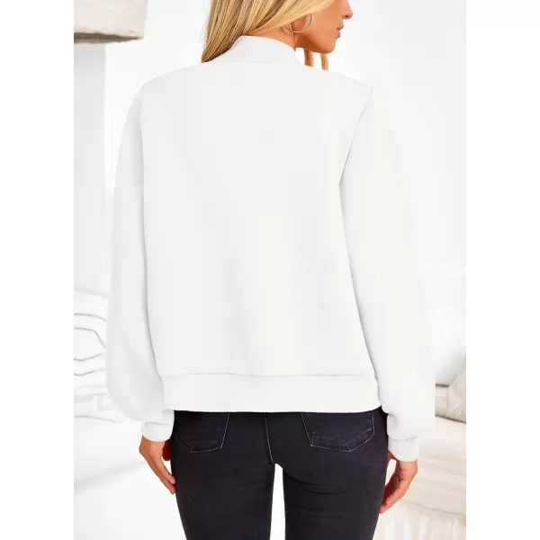 imagePRETTYGARDEN Womens Fall Varsity Bomber Jackets Casual Long Sleeve Button up Lightweight Cropped Coats OuterwearWhite