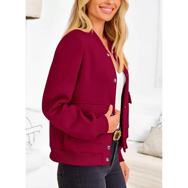 imagePRETTYGARDEN Womens Fall Varsity Bomber Jackets Casual Long Sleeve Button up Lightweight Cropped Coats OuterwearWine Red
