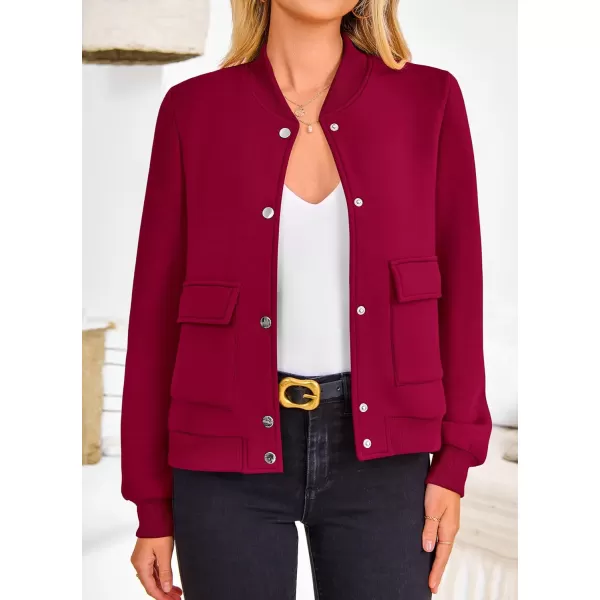 imagePRETTYGARDEN Womens Fall Varsity Bomber Jackets Casual Long Sleeve Button up Lightweight Cropped Coats OuterwearWine Red