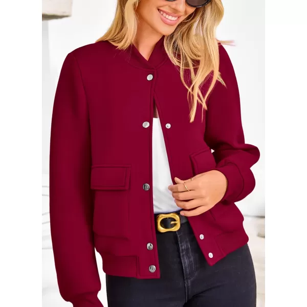 imagePRETTYGARDEN Womens Fall Varsity Bomber Jackets Casual Long Sleeve Button up Lightweight Cropped Coats OuterwearWine Red