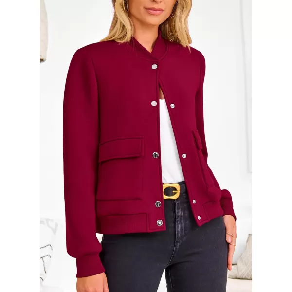 imagePRETTYGARDEN Womens Fall Varsity Bomber Jackets Casual Long Sleeve Button up Lightweight Cropped Coats OuterwearWine Red