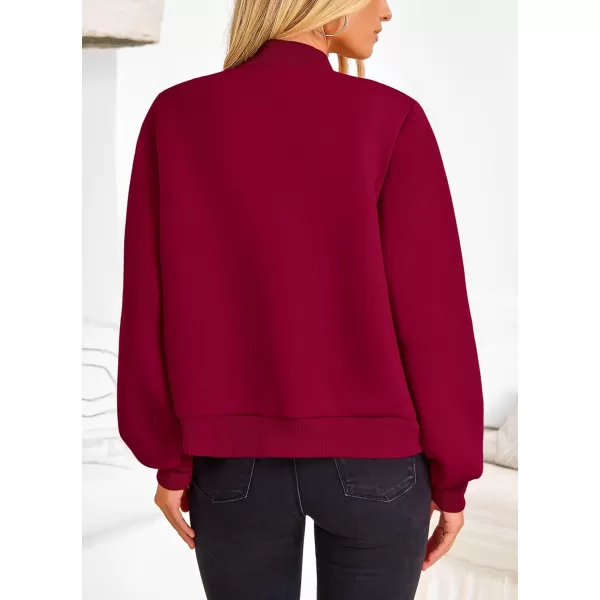 imagePRETTYGARDEN Womens Fall Varsity Bomber Jackets Casual Long Sleeve Button up Lightweight Cropped Coats OuterwearWine Red