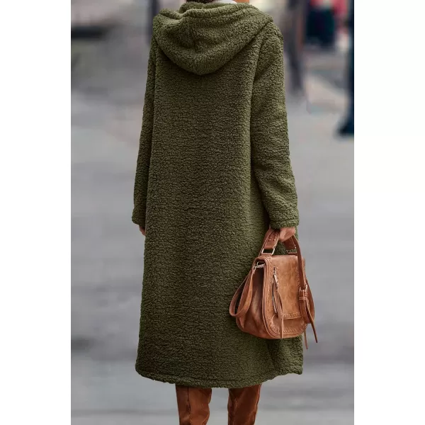 imagePRETTYGARDEN Womens Fashion Winter Coats Fuzzy Fleece Long Hooded Jackets Button Down Faux Fur Warm OuterwearArmy Green