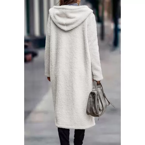 imagePRETTYGARDEN Womens Fashion Winter Coats Fuzzy Fleece Long Hooded Jackets Button Down Faux Fur Warm OuterwearBeige White