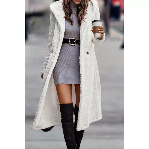imagePRETTYGARDEN Womens Fashion Winter Coats Fuzzy Fleece Long Hooded Jackets Button Down Faux Fur Warm OuterwearBeige White