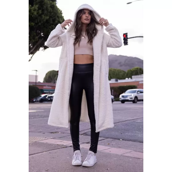 imagePRETTYGARDEN Womens Fashion Winter Coats Fuzzy Fleece Long Hooded Jackets Button Down Faux Fur Warm OuterwearBeige White