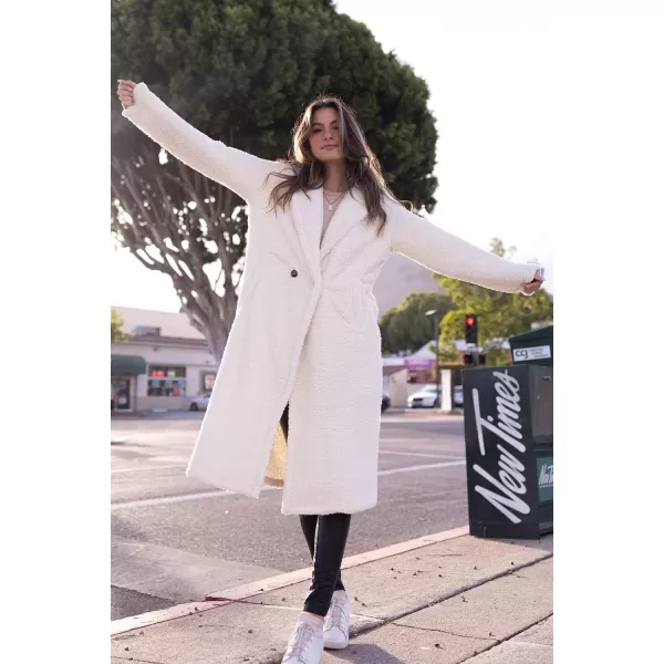 imagePRETTYGARDEN Womens Fashion Winter Coats Fuzzy Fleece Long Hooded Jackets Button Down Faux Fur Warm OuterwearBeige White