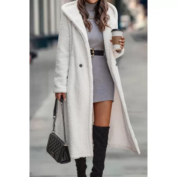 imagePRETTYGARDEN Womens Fashion Winter Coats Fuzzy Fleece Long Hooded Jackets Button Down Faux Fur Warm OuterwearBeige White
