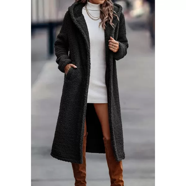 imagePRETTYGARDEN Womens Fashion Winter Coats Fuzzy Fleece Long Hooded Jackets Button Down Faux Fur Warm OuterwearBlack