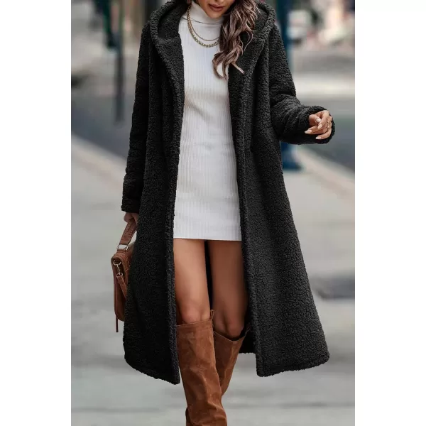 imagePRETTYGARDEN Womens Fashion Winter Coats Fuzzy Fleece Long Hooded Jackets Button Down Faux Fur Warm OuterwearBlack