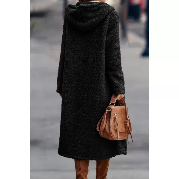 imagePRETTYGARDEN Womens Fashion Winter Coats Fuzzy Fleece Long Hooded Jackets Button Down Faux Fur Warm OuterwearBlack