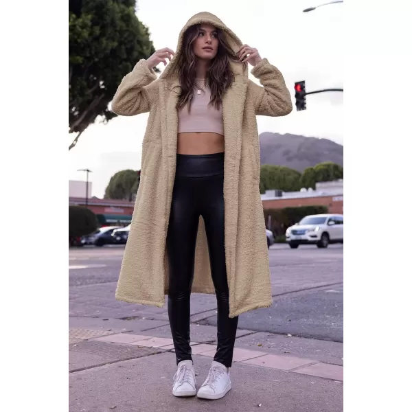 imagePRETTYGARDEN Womens Fashion Winter Coats Fuzzy Fleece Long Hooded Jackets Button Down Faux Fur Warm OuterwearDark Beige Yellow