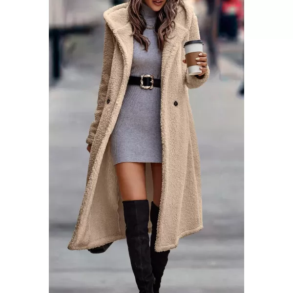imagePRETTYGARDEN Womens Fashion Winter Coats Fuzzy Fleece Long Hooded Jackets Button Down Faux Fur Warm OuterwearDark Beige Yellow