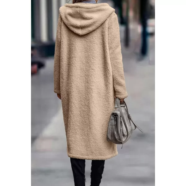 imagePRETTYGARDEN Womens Fashion Winter Coats Fuzzy Fleece Long Hooded Jackets Button Down Faux Fur Warm OuterwearDark Beige Yellow