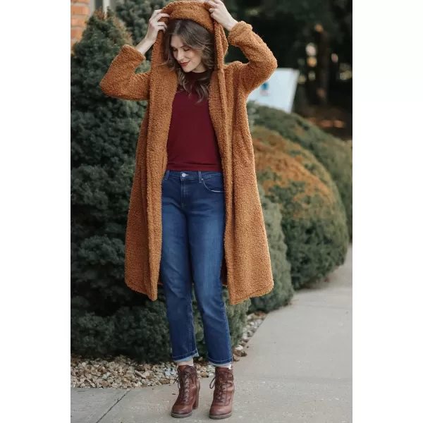 imagePRETTYGARDEN Womens Fashion Winter Coats Fuzzy Fleece Long Hooded Jackets Button Down Faux Fur Warm OuterwearGolden Camel