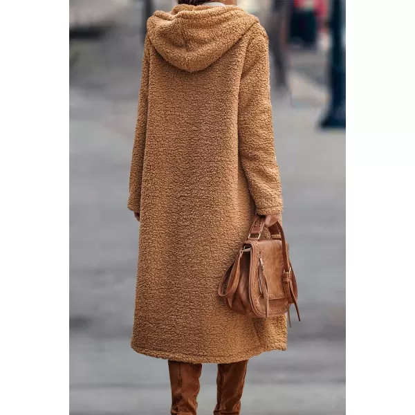 imagePRETTYGARDEN Womens Fashion Winter Coats Fuzzy Fleece Long Hooded Jackets Button Down Faux Fur Warm OuterwearGolden Camel